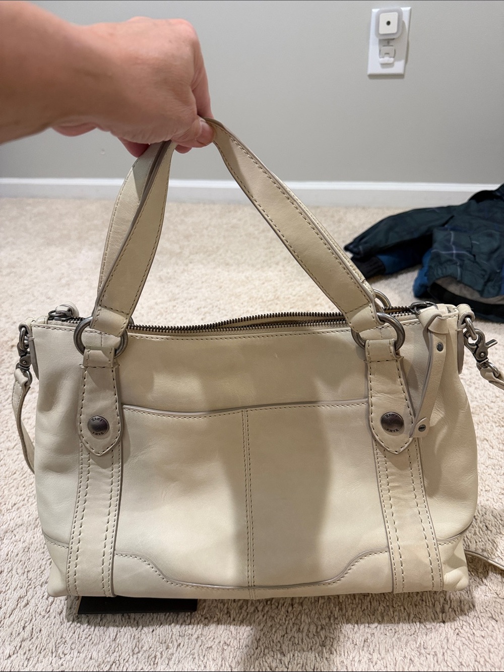Frye Cream Leather Shoulder Bag with Top Handles